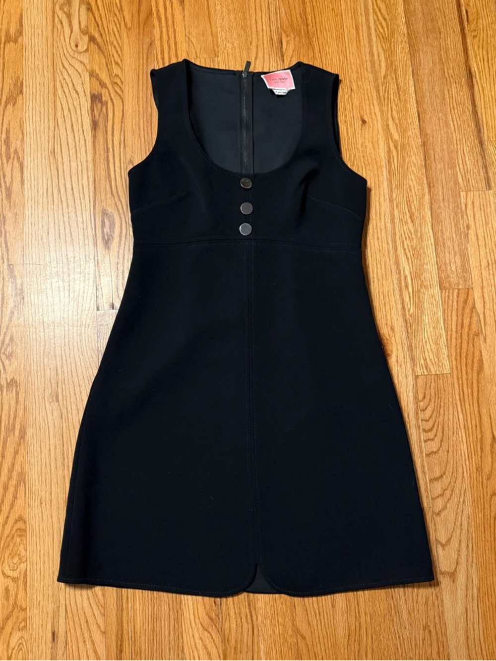Kate Spade  Black Woven Pinafore Dress with Pink Branded Neck Label Size 6 - Picture 4 of 6